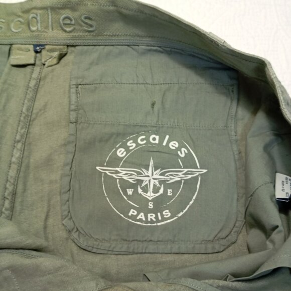 Escales Paris Casual Shorts Mens Olive Green 100% Linen Size 40 EU - Picture 7 of 13